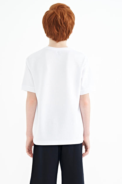 White Embroidered O Collar Oversize Boys T-Shirt - 11151