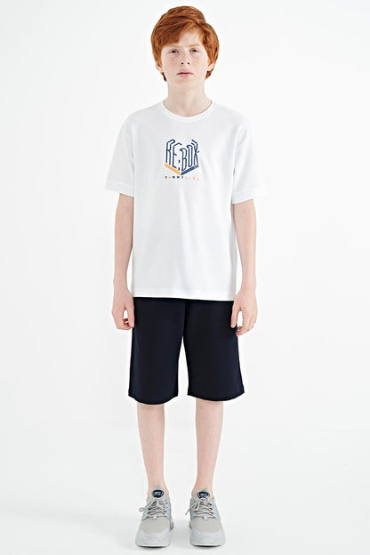 White Embroidered O Collar Oversize Boys T-Shirt - 11151