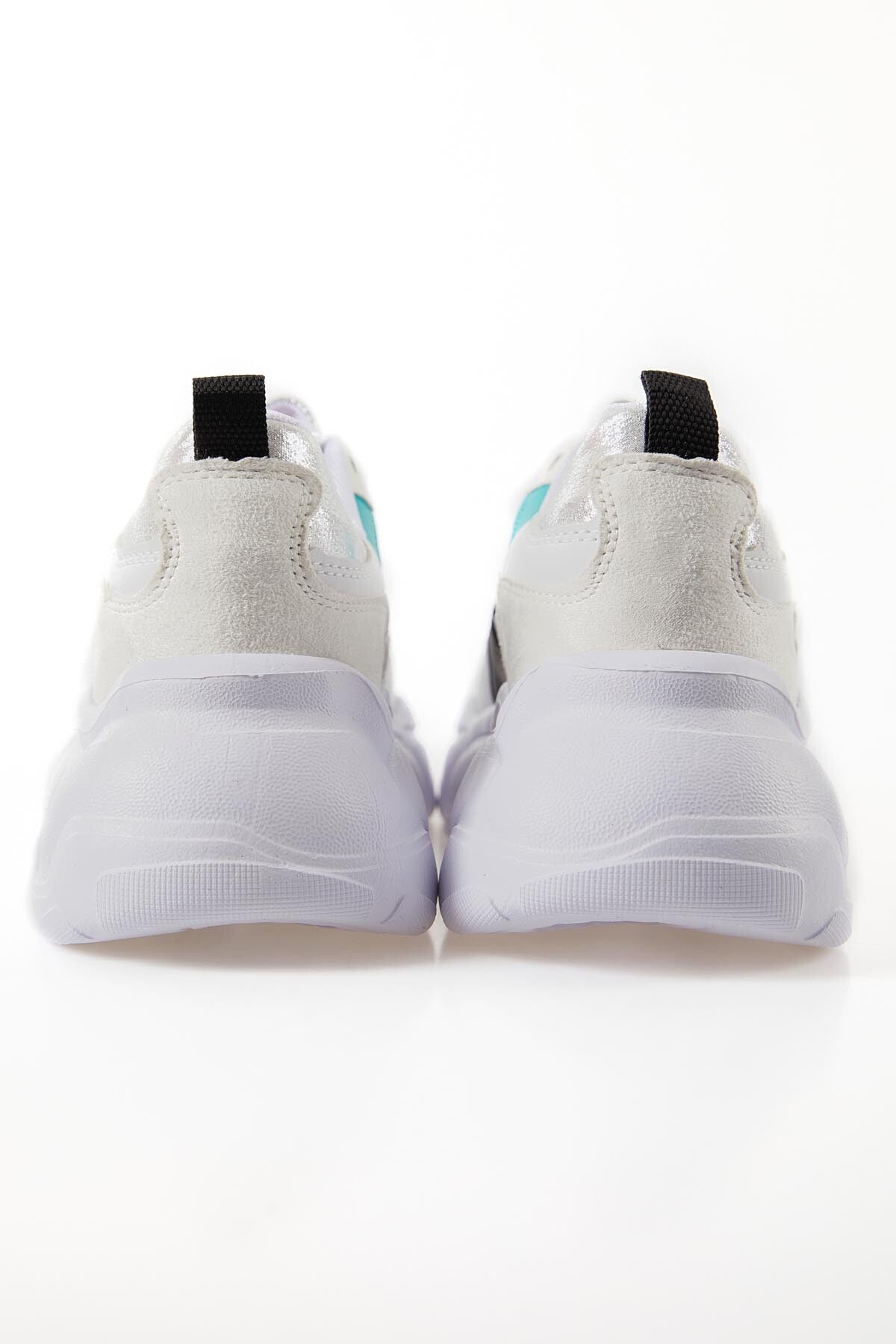 White High-Sole Laced Color Gradient PU Leather Women's Sneakers - 89206