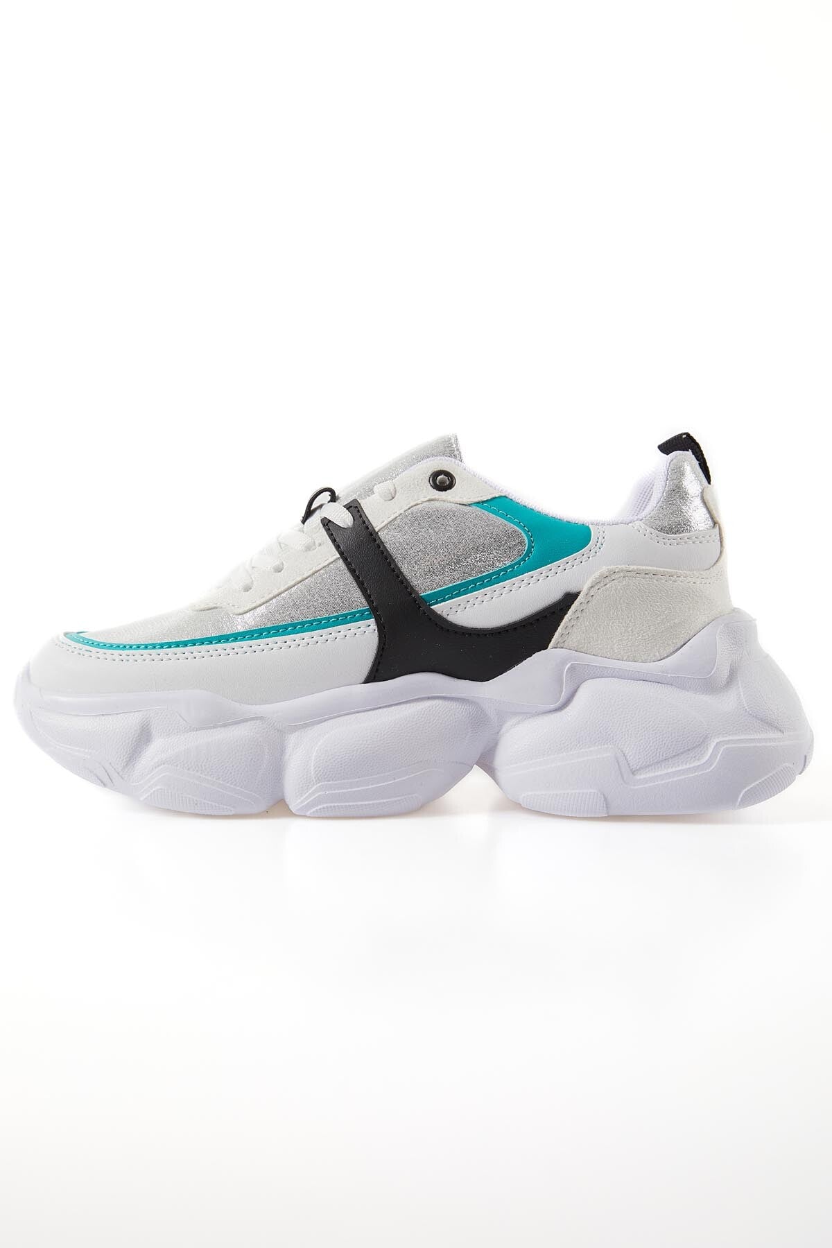 White High-Sole Laced Color Gradient PU Leather Women's Sneakers - 89206