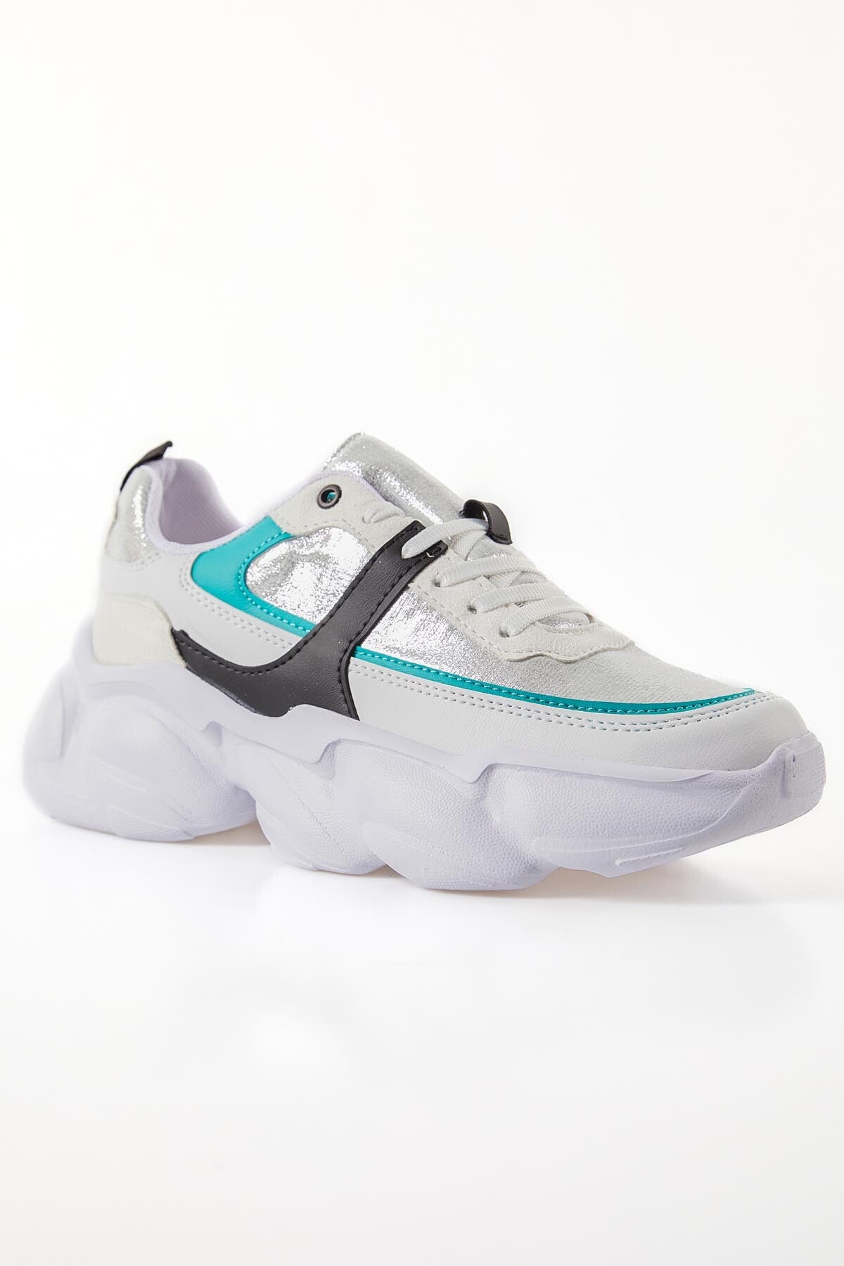 White High-Sole Laced Color Gradient PU Leather Women's Sneakers - 89206