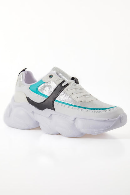 White High-Sole Laced Color Gradient PU Leather Women's Sneakers - 89206