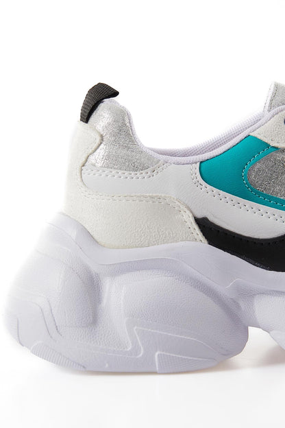 White High-Sole Laced Color Gradient PU Leather Women's Sneakers - 89206