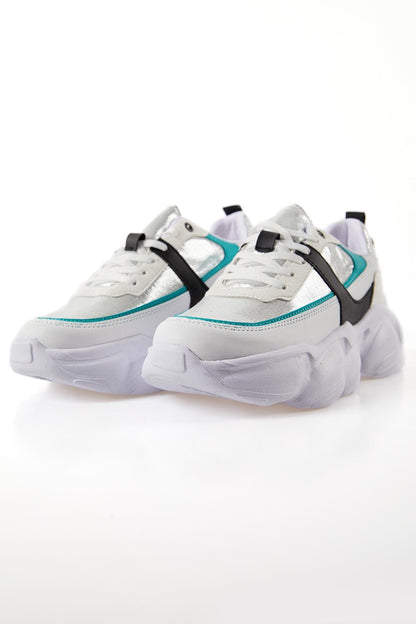 White High-Sole Laced Color Gradient PU Leather Women's Sneakers - 89206
