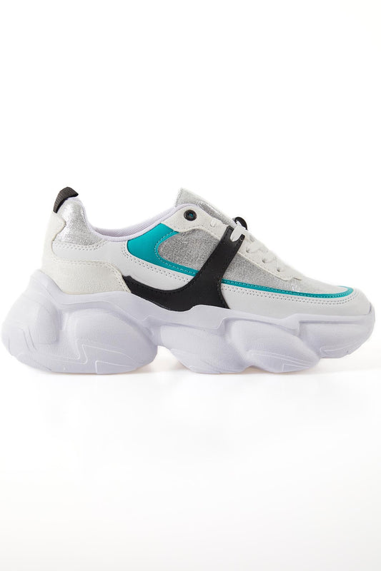 White High-Sole Laced Color Gradient PU Leather Women's Sneakers - 89206