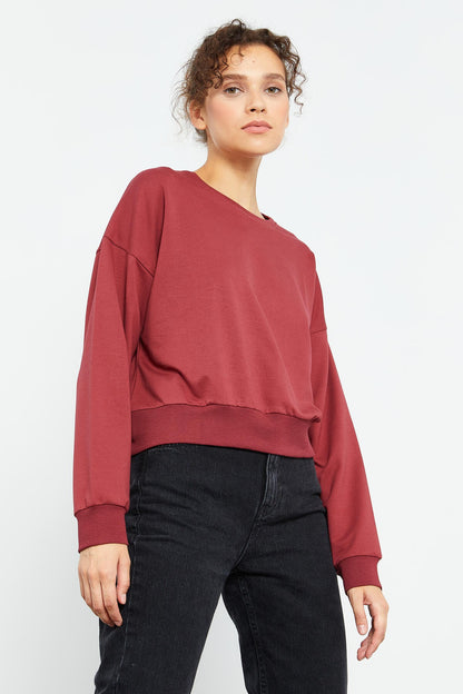 Bordo Basic Comfort Fit Round Neck Women's Sweatshirt - 97114