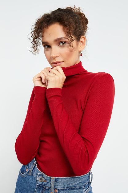 Boat Neck Knitted Fitted Cut Sailor Collar Women's Sweater - 97119