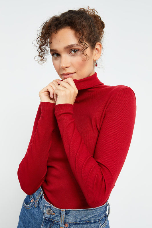 Boat Neck Knitted Fitted Cut Sailor Collar Women's Sweater - 97119