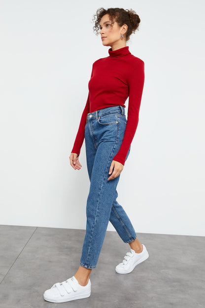 Boat Neck Knitted Fitted Cut Sailor Collar Women's Sweater - 97119