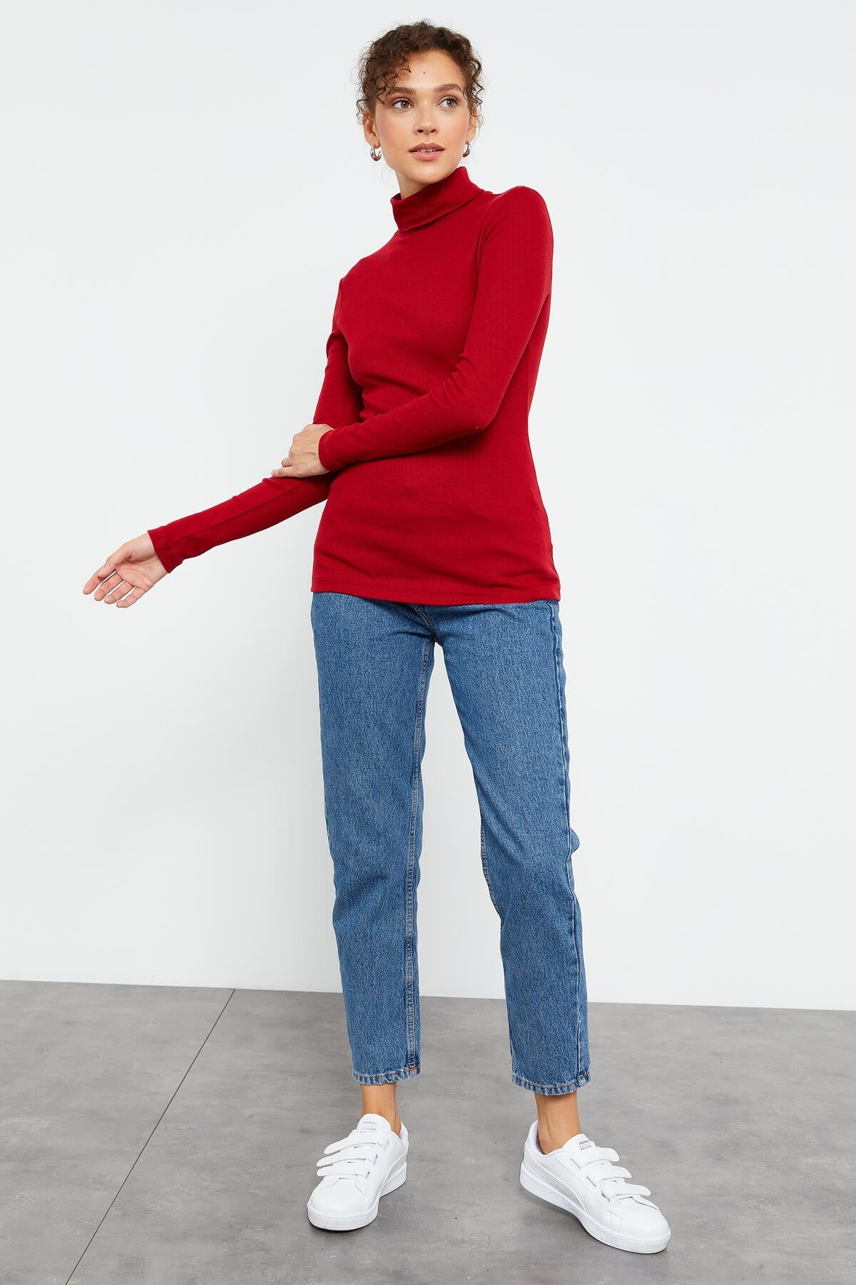 Boat Neck Knitted Fitted Cut Sailor Collar Women's Sweater - 97119