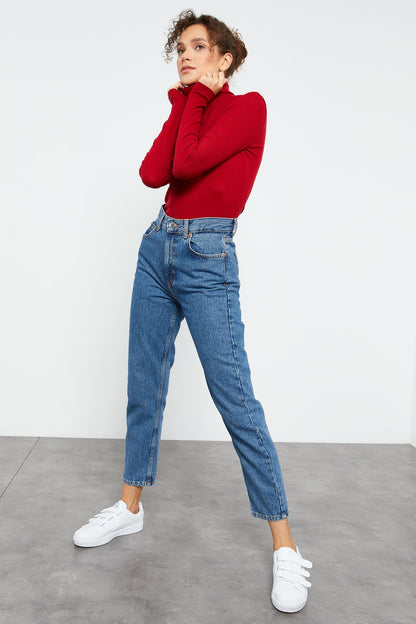 Boat Neck Knitted Fitted Cut Sailor Collar Women's Sweater - 97119
