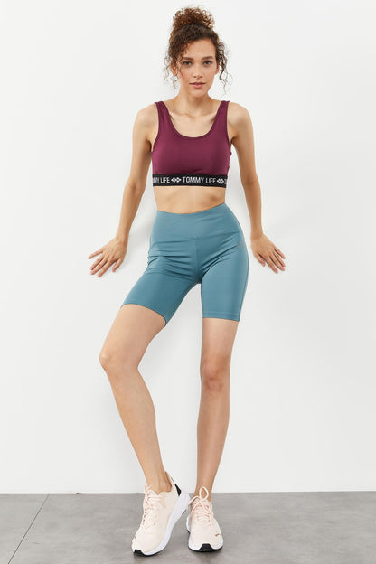 Standard Mold U Collar Women's Sports Bustier with Border Print Band - 97113