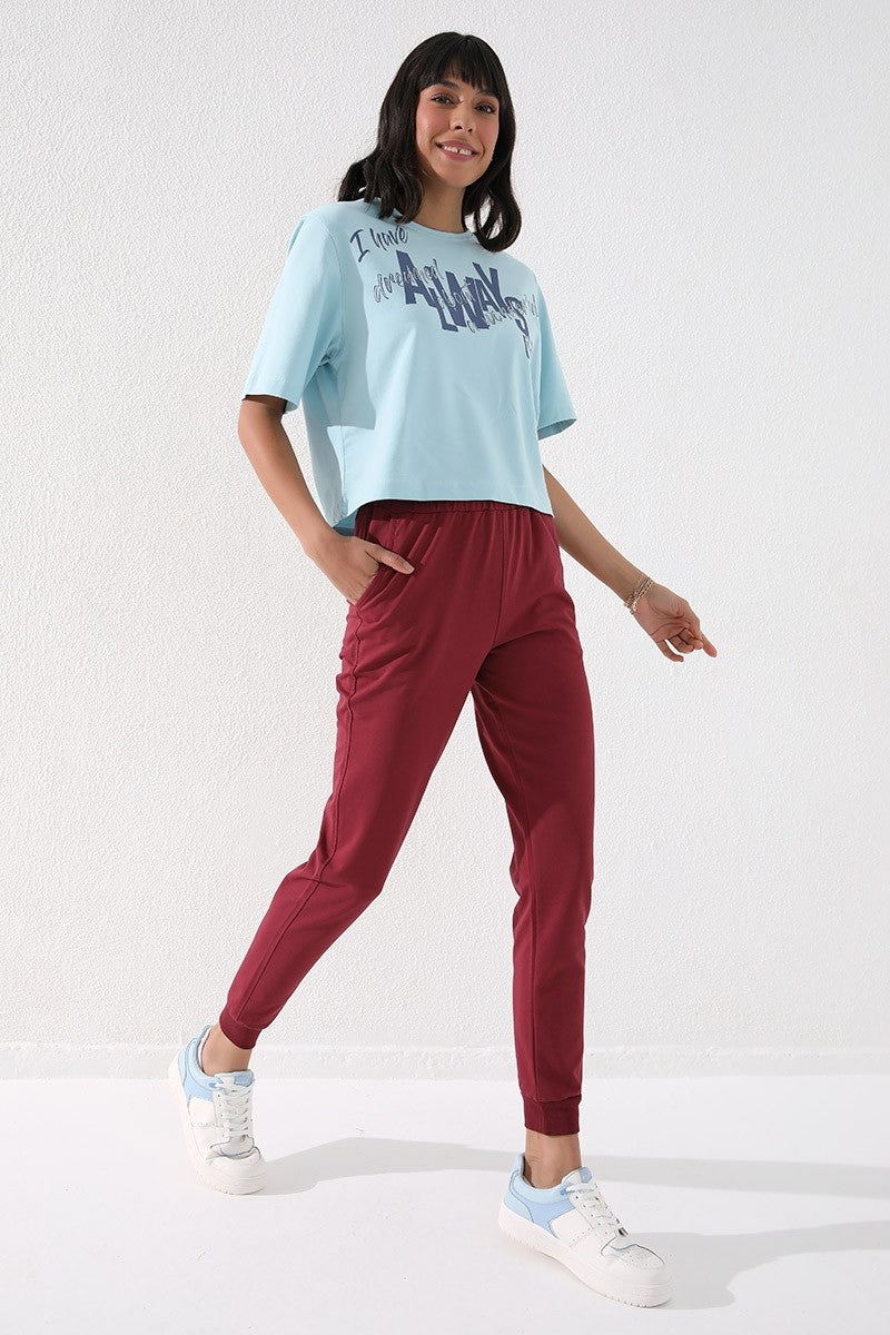 High Waist Jogger Comfort Fit Cuffed Women's Tracksuit Bottom - 94561