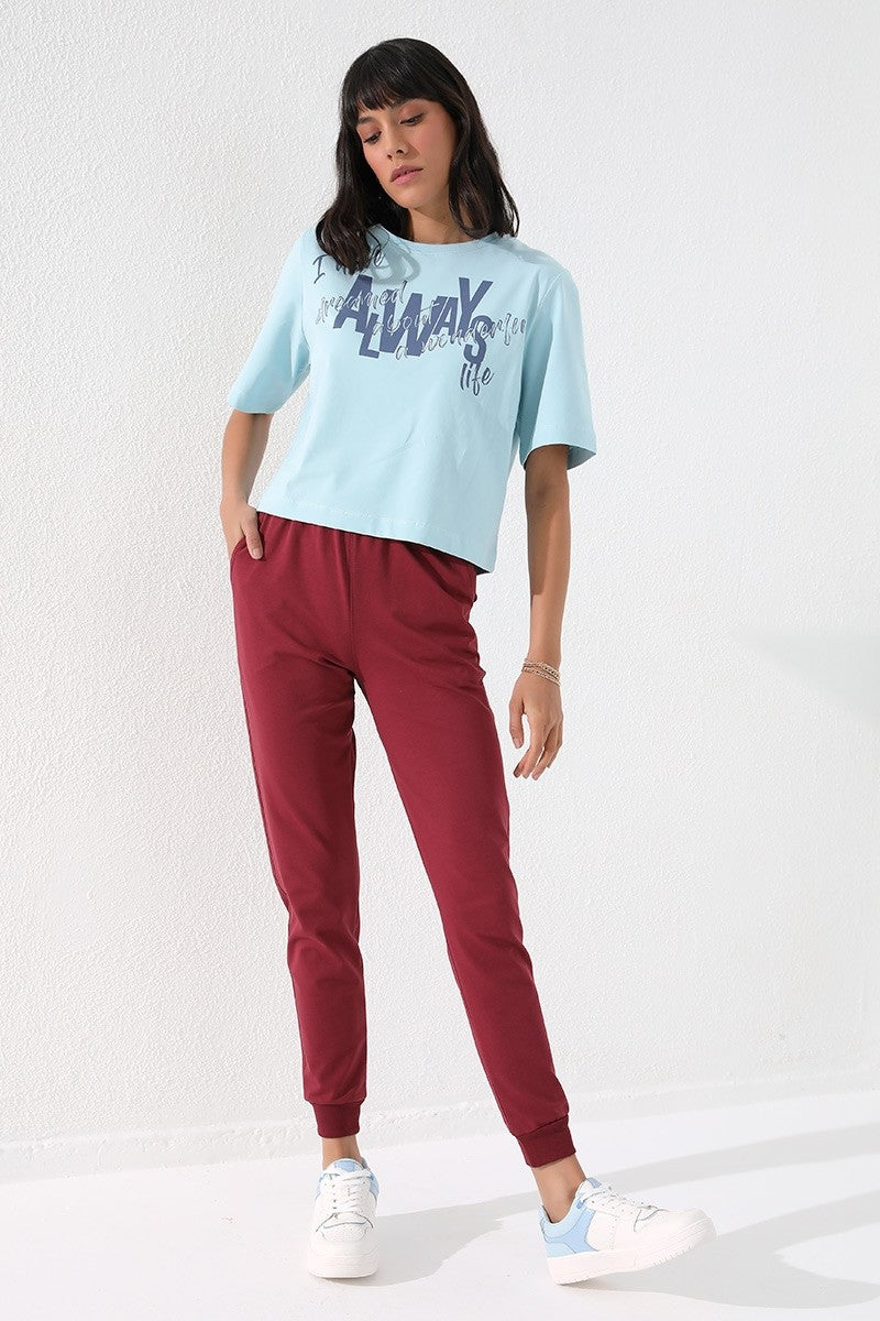 High Waist Jogger Comfort Fit Cuffed Women's Tracksuit Bottom - 94561