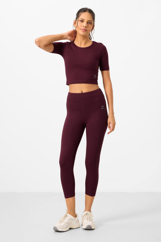 Bordo high waist capri crop t-shirt slim fit women tights set - 95285