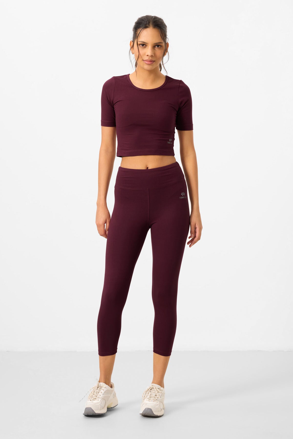 Bordo high waist capri crop t-shirt slim fit women tights set - 95285