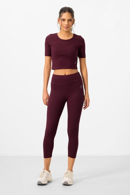 Bordo high waist capri crop t-shirt slim fit women tights set - 95285