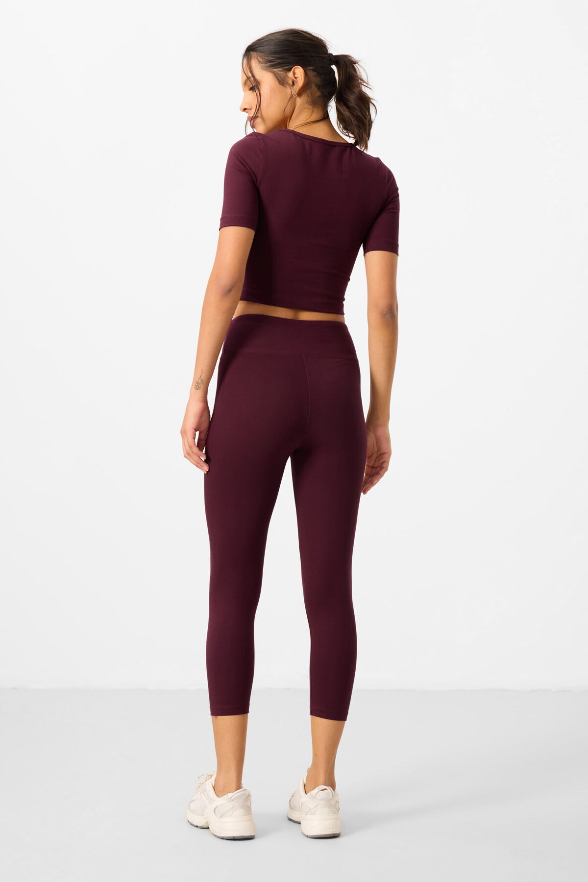 Bordo high waist capri crop t-shirt slim fit women tights set - 95285