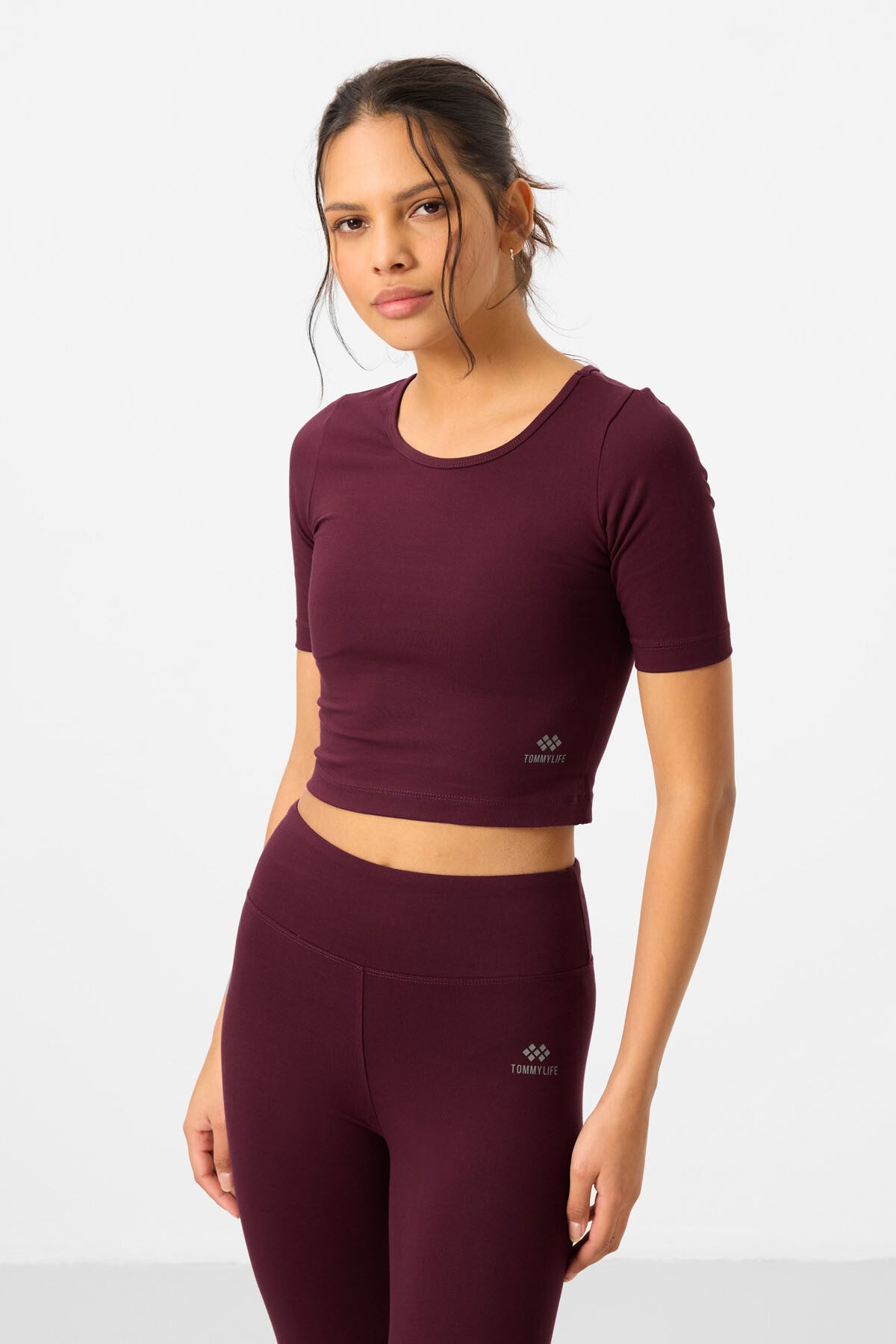 Bordo high waist capri crop t-shirt slim fit women tights set - 95285