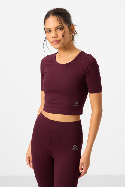 Bordo high waist capri crop t-shirt slim fit women tights set - 95285