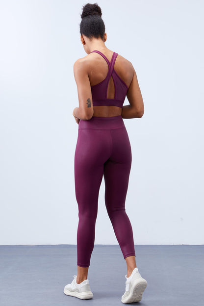 High Waist Wrap Cross Back Detailed Slim Fit Women's Tights Set - 95282