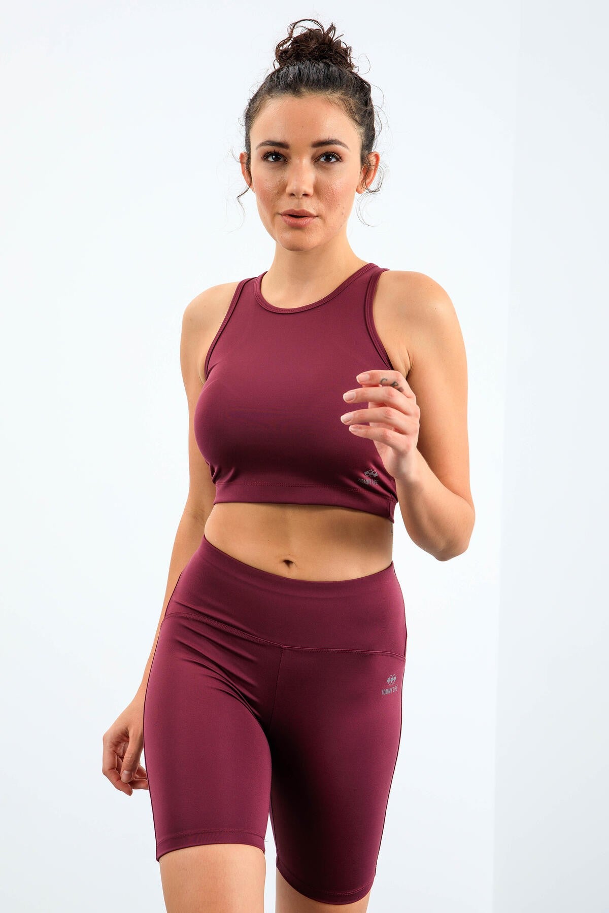 High Waist Wrap-up Slim Fit Crop Biker Women's Tights Set - 95302