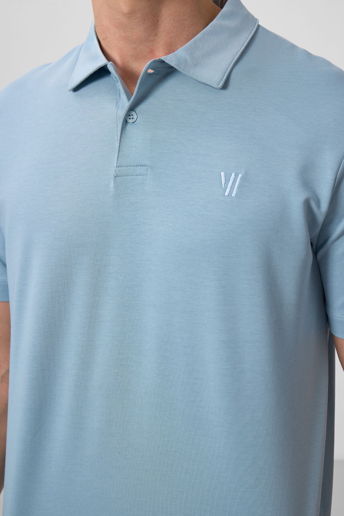 Navy Blue Basic Chest Logo Standard Fit Knitted Polo Collar Men's T-Shirt - 87768