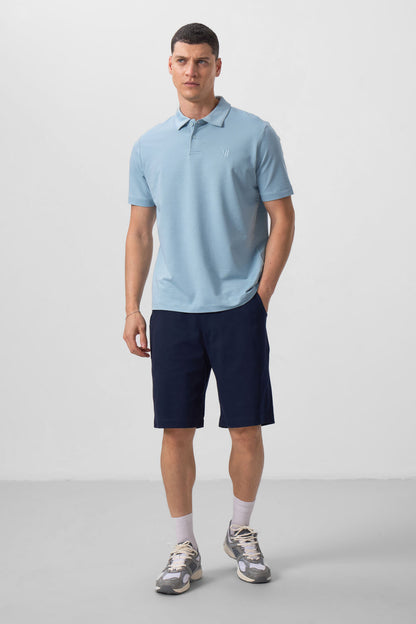Navy Blue Basic Chest Logo Standard Fit Knitted Polo Collar Men's T-Shirt - 87768