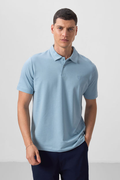 Navy Blue Basic Chest Logo Standard Fit Knitted Polo Collar Men's T-Shirt - 87768