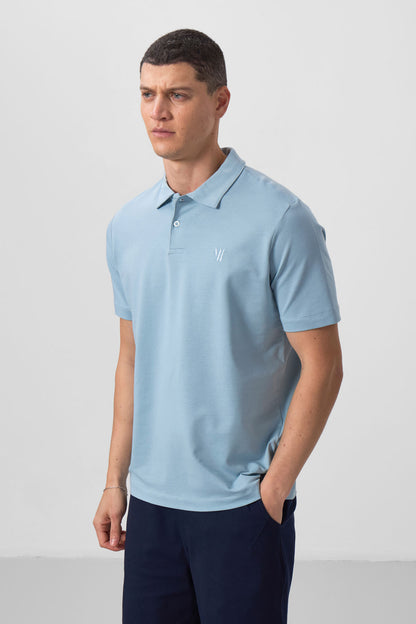 Navy Blue Basic Chest Logo Standard Fit Knitted Polo Collar Men's T-Shirt - 87768