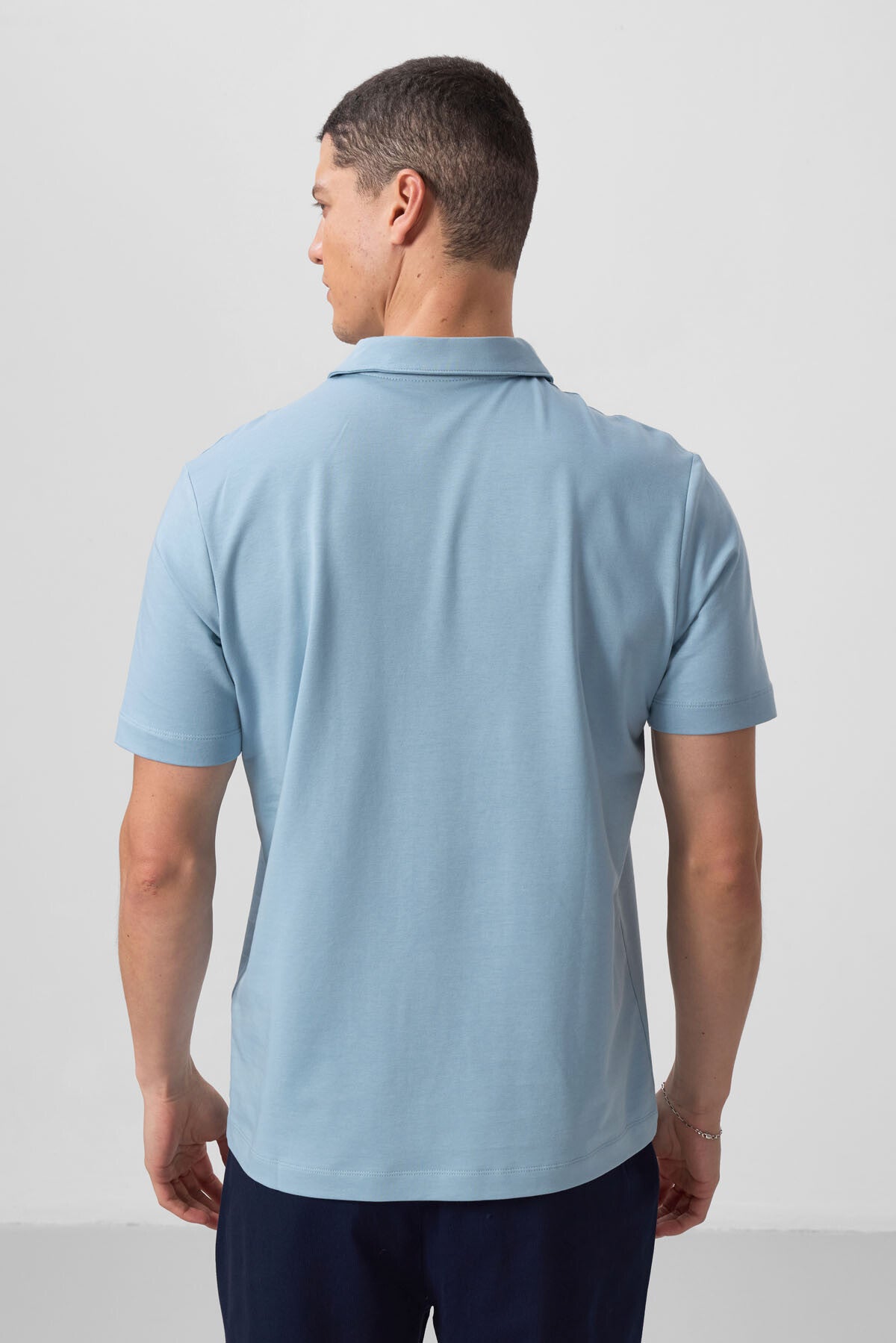 Navy Blue Basic Chest Logo Standard Fit Knitted Polo Collar Men's T-Shirt - 87768