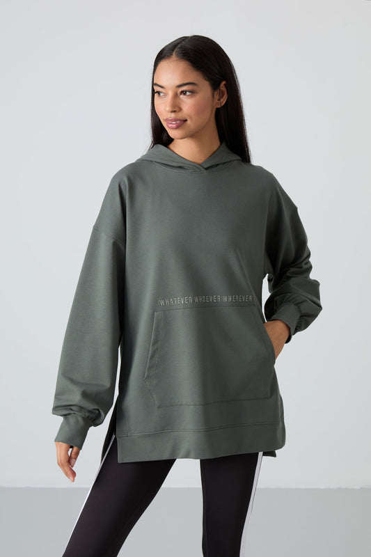Balloon Sleeve Embroidered Women's Oversize Tunic Sweatshirt - 97163
