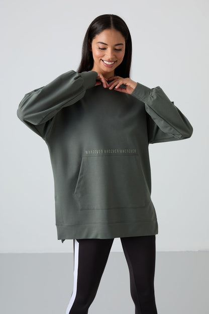 Balloon Sleeve Embroidered Women's Oversize Tunic Sweatshirt - 97163