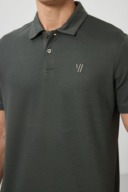 Basic Chest Logo Standard Fit Knitted Polo Collar Men's T-Shirt - 87768