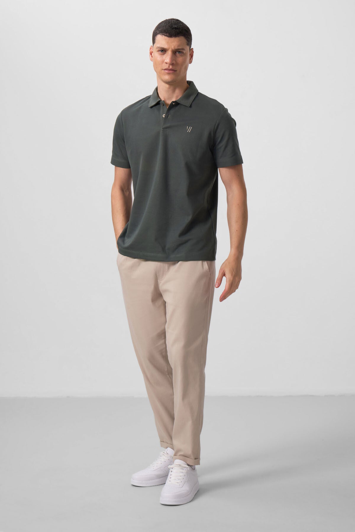 Basic Chest Logo Standard Fit Knitted Polo Collar Men's T-Shirt - 87768