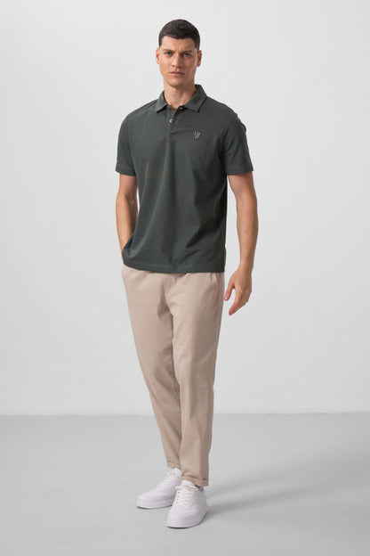Basic Chest Logo Standard Fit Knitted Polo Collar Men's T-Shirt - 87768