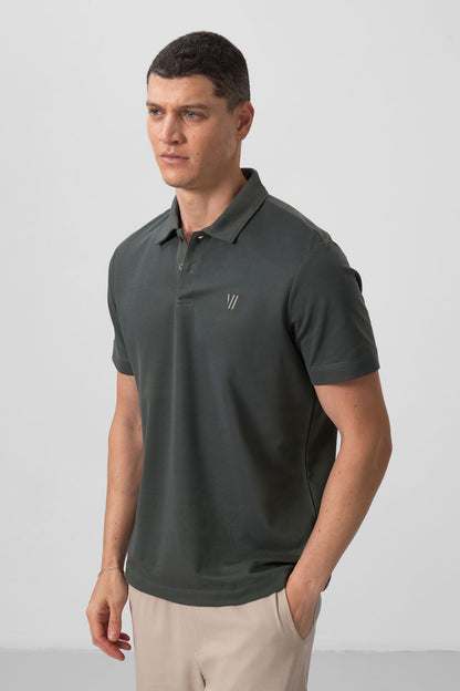 Basic Chest Logo Standard Fit Knitted Polo Collar Men's T-Shirt - 87768