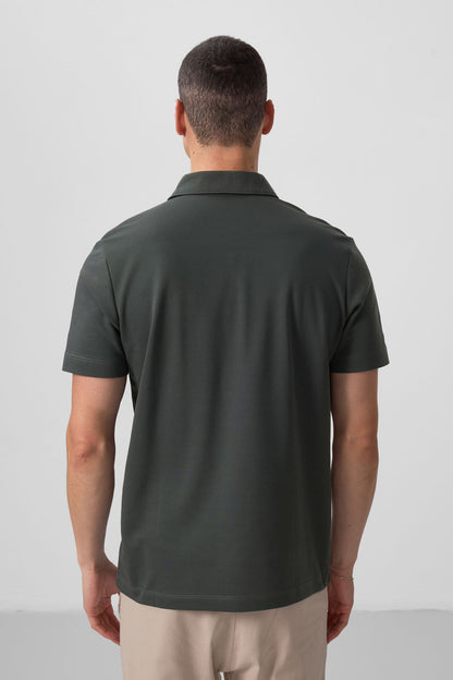 Basic Chest Logo Standard Fit Knitted Polo Collar Men's T-Shirt - 87768