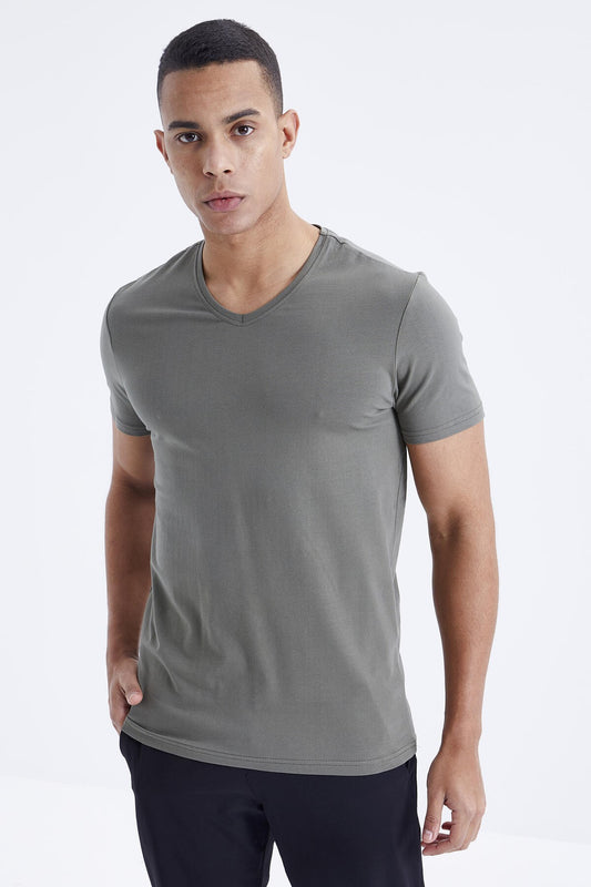 Basic short-sleeved standard V Collar men's T-Shirt - 87912