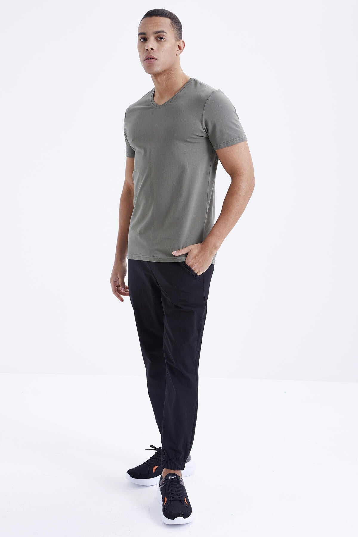 Basic short-sleeved standard V Collar men's T-Shirt - 87912
