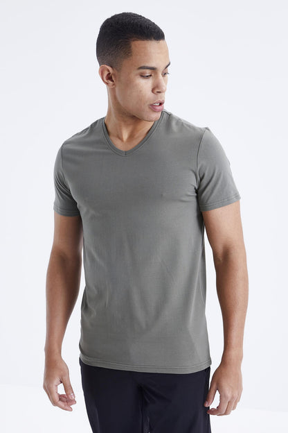 Basic short-sleeved standard V Collar men's T-Shirt - 87912