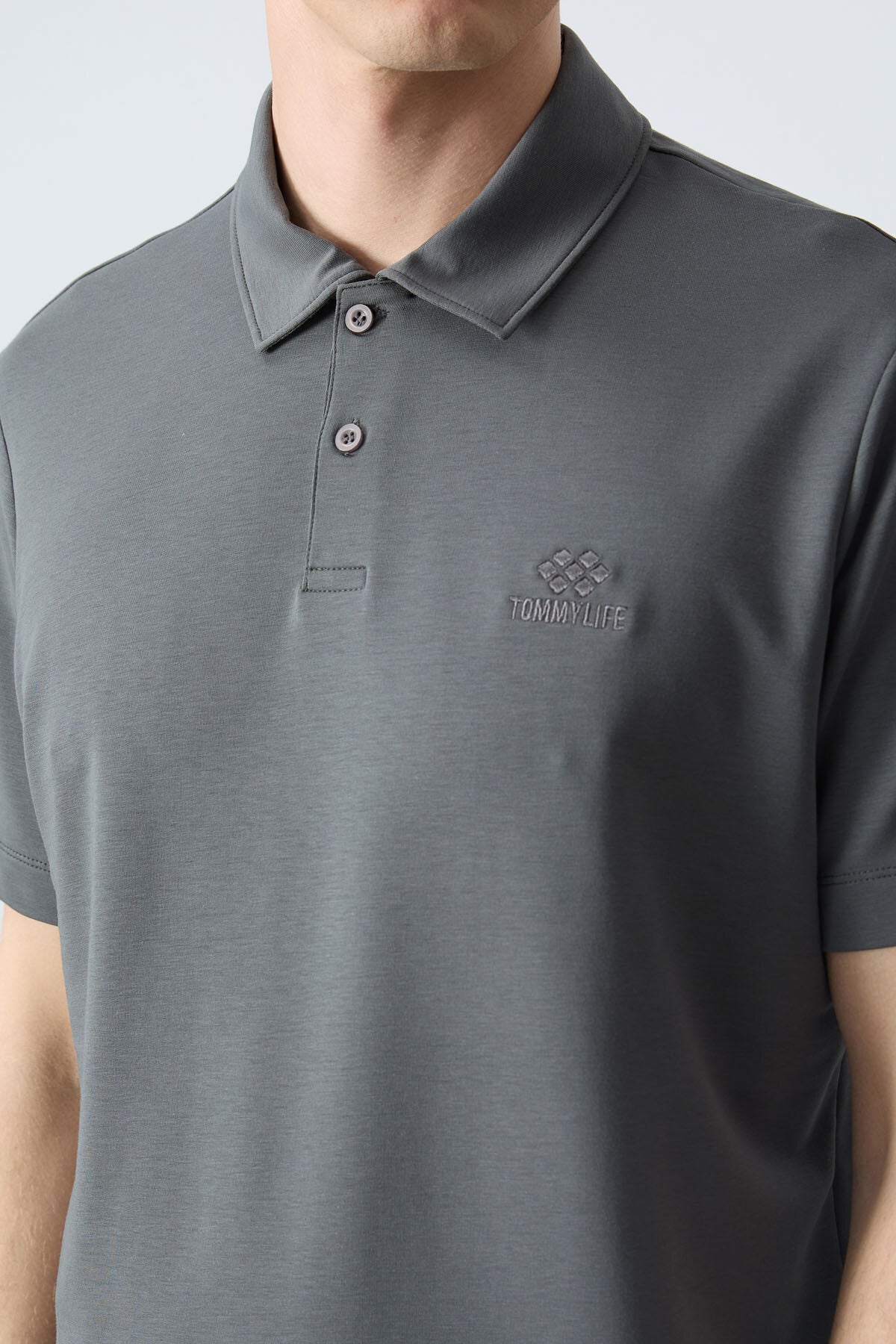 Basic Logo Standard Fit Knitted Polo Collar Men's T-Shirt - 87748