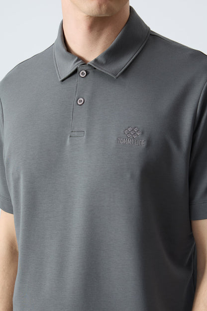 Basic Logo Standard Fit Knitted Polo Collar Men's T-Shirt - 87748