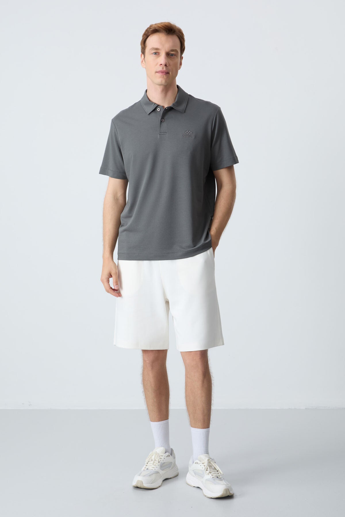 Basic Logo Standard Fit Knitted Polo Collar Men's T-Shirt - 87748