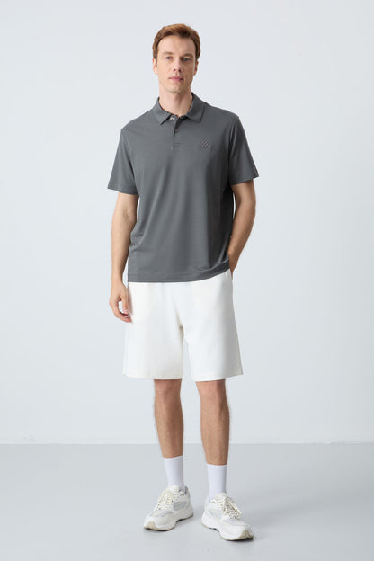 Basic Logo Standard Fit Knitted Polo Collar Men's T-Shirt - 87748