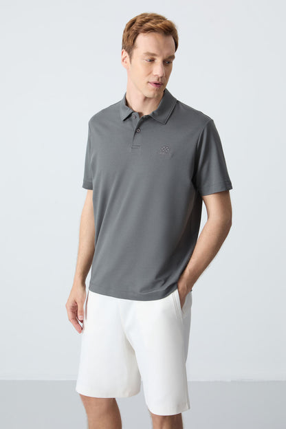 Basic Logo Standard Fit Knitted Polo Collar Men's T-Shirt - 87748