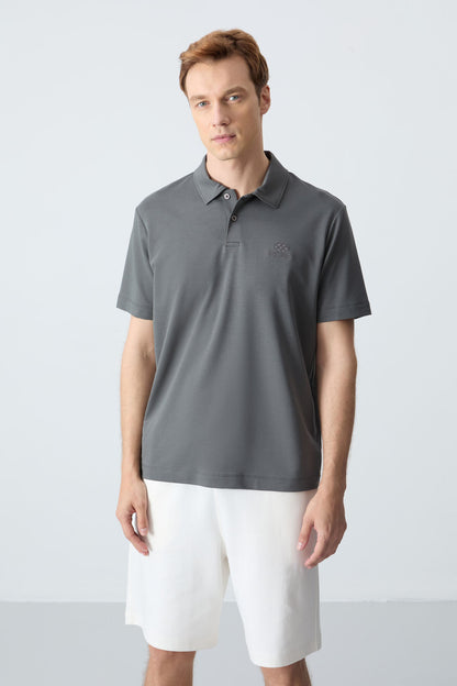 Basic Logo Standard Fit Knitted Polo Collar Men's T-Shirt - 87748