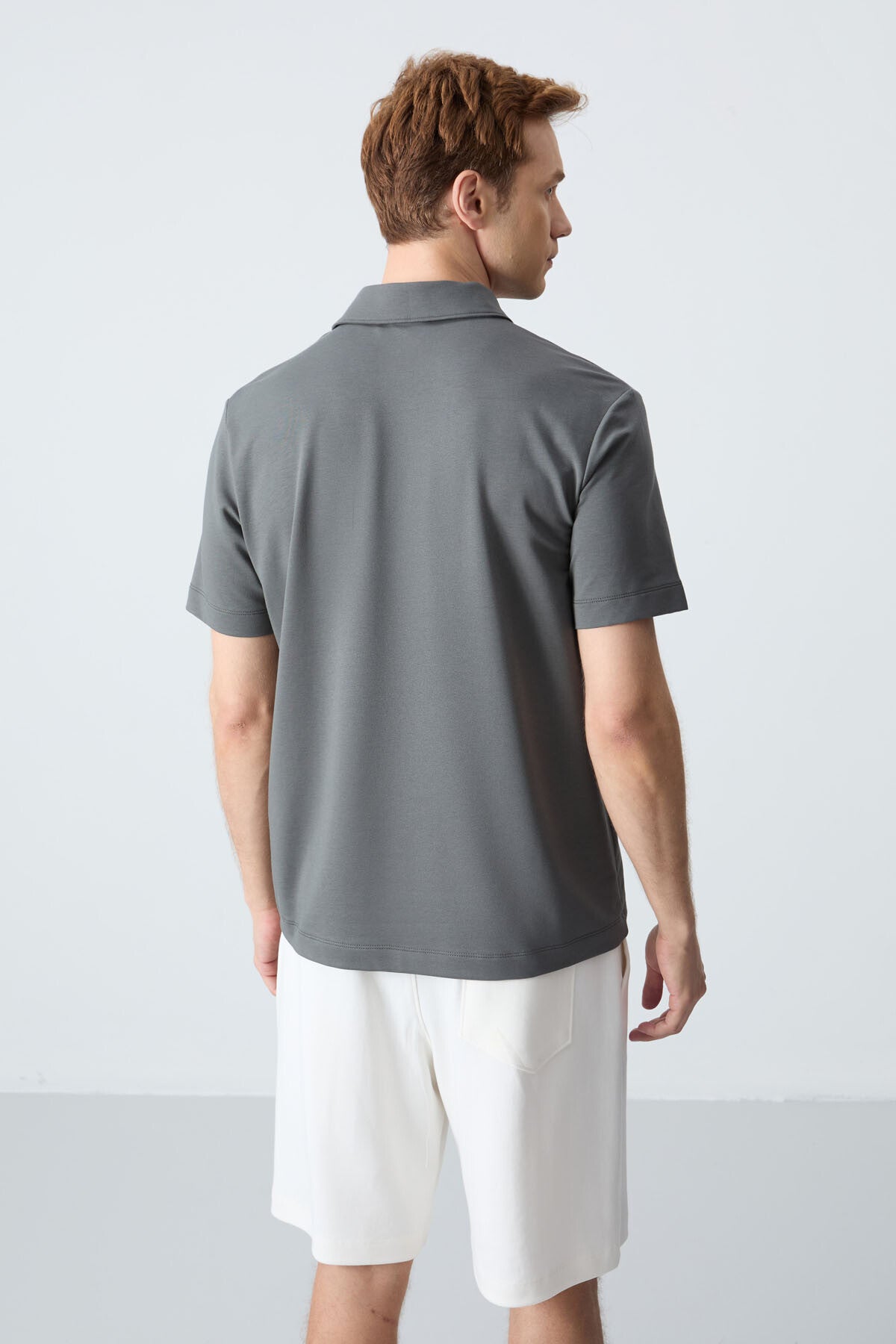 Basic Logo Standard Fit Knitted Polo Collar Men's T-Shirt - 87748
