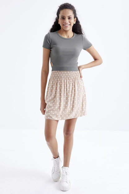 Basic Side Window O Collar Women's Crop Top T-Shirt - 97207