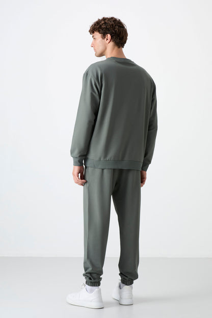 Round Neck Elastic Cuffed Cotton Men's Oversize Tracksuit Set - 85120